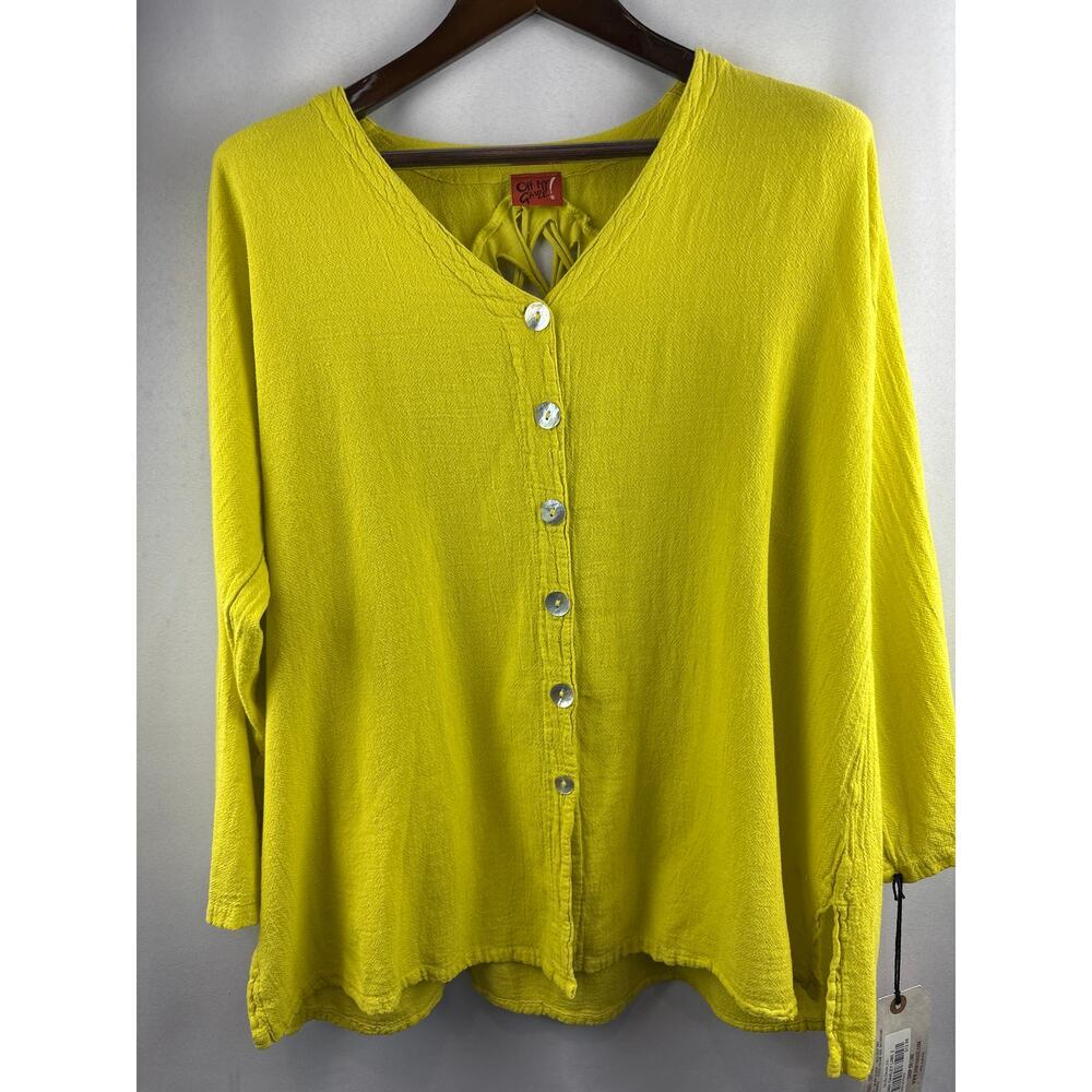 Women’s Oh My Gauze V-Neck Fringe Blouse Oakley Lime Size 2